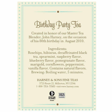 Harney & Sons Birthday Party Tea, Decaf, Sachets Decaffeinated 30 Count